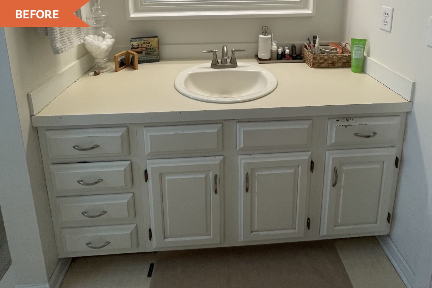 White and WoodToned Bathroom Redo Before and After Photos